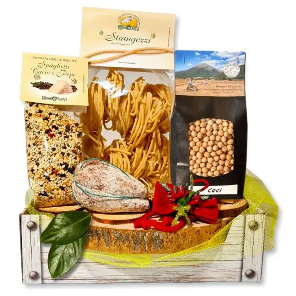 Scatola regalo di Natale norcino con cojoni di mulo ceci bianchi pasta