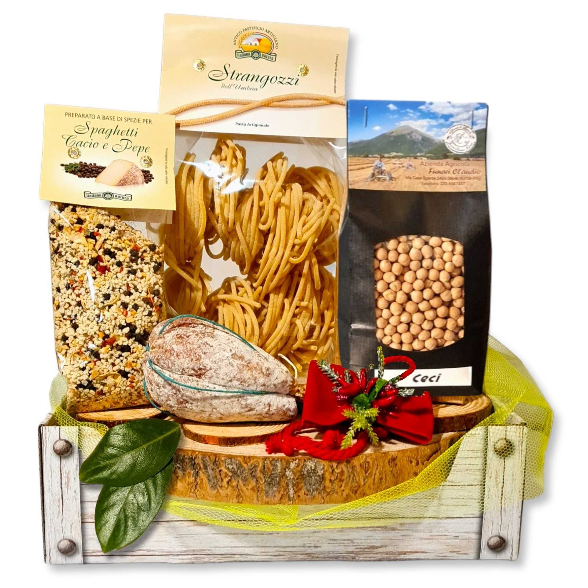Scatola regalo di Natale norcino con cojoni di mulo ceci bianchi pasta